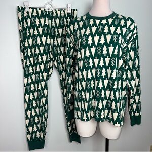 Hanna Andersson Green and Cream Tree Pajama Set Organic Cotton Women’s Size XL